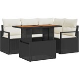 vidaXL 5-dijelni set baštenskih sofa s jastučićima Crni Poli Ratan, 2-sjedna baštenska sofa sa spremnikom i jastučićima Crni Poli Ratan | shoptok.hr