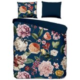 Descanso Temno modra posteljnina za zakonsko posteljo/podaljšana iz bombažnega satena 200x220 cm Fiori – Cene