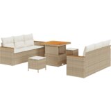 vidaXL 9-delni vrtni sofa set z blazinami bež poli ratan akacija | Shoptok.si