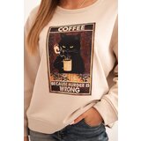 Kesi Włoski Women's cotton sweatshirt with a cat print and text beige | Shoptok.si