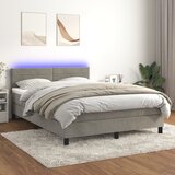vidaXL Box spring postelja z vzmetnico LED sv. siva 140x190 cm žamet Cene