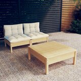  3-dijelna vrtna garnitura od borovine s krem jastucima | shoptok.hr