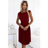 Numoco 311-15 LILAC Pleated dress with short sleeves and belt - BORDO | shoptok.hr