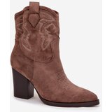 Boto Women's cowboy boots with heel Eco suede dark beige Carissa | shoptok.hr