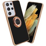 Cadorabo Samsung v sijajnem črni barvi - Zlato z obročem silikonski/TPU ovitek z zaščito pred kamero in držalom za magnetni avtomobil, (20603459) | Shoptok.si