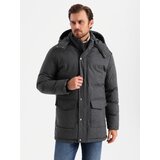 Ombre Men's long warm parka jacket with wool - black melange Cene