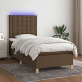  Box spring postelja z vzmetnico LED temno rjava 80x200 cm blago, (20930420) Cene
