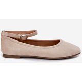 Boto Eco Suede Ballet Flats With Strap And Buckle Beige Deomira | Shoptok.si