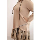 Kesi Włoski Plus Size women's cotton dress with a hood and ruffle camel | Shoptok.si