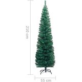 vidaXL Ozka umetna novoletna jelka s stojalom zelena 210 cm PVC | Shoptok.si