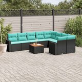  Vrtna garnitura - 10-dijelni set vrtnih sofa od poliratana s jastucima crni - Crna 2x corner+5x centre+2x sofa+1x garden+11x bac | shoptok.hr