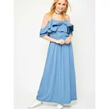Yups Maxi dress with flounces at the neckline blue