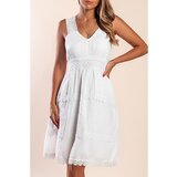 Fenzy Bombažna Mini Obleka S Čipko, Bela | Shoptok.si