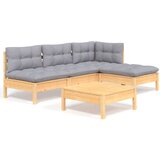  The Living Store Vrtna sedežna garnitura 5-delna s sivimi blazinami borovina - Vrtna Sedežna Garnitura, (21444688) | Shoptok.si