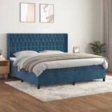 The Living Store Box spring postelja z vzmetnico temno modra 200x200 cm žamet - Box Spring Postelja, (21438559) Cene