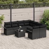  Set od 9 Vrtnih sofa s jastučićima Crni Poli ratan | shoptok.hr