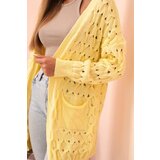 Kesi Włoski Women's openwork cardigan with pockets yellow | shoptok.hr