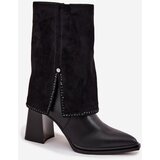 Maciejka leather women's ankle boots on heel with turned shaft heated | ePonuda.com