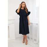 Kesi Dress with a tie at the waist with decorative navy sleeves Cene