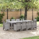 vidaXL Vrtni Set za Jelo 11 pcs Siva 250 x 100 x 73 cm Poliratan Cijene