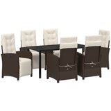 vidaXL Vrtni set za objedovanje od 7 dijelova s jastučićima smeđi poli ratan, Vrtni stol crni 160x80x73 cm od kaljenog stakla Cijene