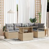 vidaXL set vrtnih kavčev s 6 kosi in blazinami, bež poli ratan | Shoptok.si