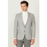ALTINYILDIZ CLASSICS Men's Gray Slim Fit Slim Fit Mono Collar Patterned Woolen Blazer Jacket