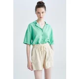 Defacto Jacket Collar Relax Fit Short Sleeve Linen Shirt