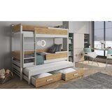 Molarem Home Drveni dječji krevet na kat Quatro s tri kreveta i ladicom - svijetlo drvo - bijeli - 190x90 cm - Bez madraca | shoptok.hr