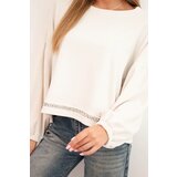 Kesi Włoski Women's sweatshirt with decorative finishing at the bottom ecru | Shoptok.si