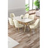Hanah home trpezarijski set Asel, sto i 6 stolica, ploča u dekoru belog mermera, zlatne noge, krem tkanina Babyface | Eponuda.com