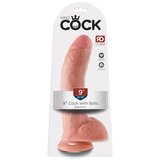 King Cock 9 - velik pripenjalni, testisni dildo (23 cm) - naravni Cene
