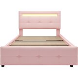 Lumor Enojna postelja 90x200 cm iz lanu z LED lučmi in 2 predaloma - roza, (22156042) | Shoptok.si