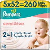 Pampers vlažne maramice Sensitive / 5 x 52 komada Slike