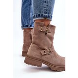 Boto Women's Flat Heel Boots with Buckles Dark Beige Bliggore | ePonuda.com