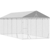 vidaXL Zunanja pasja ograda s streho srebrna 3x7,5x2,5 m pocink. jeklo - - Srebrna - 79.8 - 3 x 7.5 x 2.5 m - 2025- | Shoptok.si