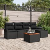 vidaXL 6 Dijelni Vrtni Sofa Set s Jastučićima Crni Poly Ratan Akacija, 2-Sjedna Vrtna Sofa s Pohranjivanjem i Jastučićima Crni Poly Ratan Cijene
