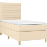 vidaXL Box spring postelja z vzmetnico krem 100x200 cm blago | Shoptok.si