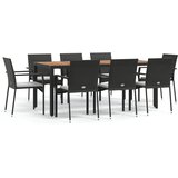  9-dijelni vrtni blagovaonski set s jastucima crni od poliratana Crna Dužina stola 190 cm | shoptok.hr
