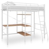 Krevet na kat sa stolićima u okviru bijeli metalni 90 x 200 cm Cijene