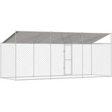  Kavez za psa s krovom Srebrno 600 x 200 x 256 cm Čelik i PE | Eponuda.com