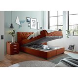 MID.YOU POSTELJA Z VZMETNICO 140 cm x 200 cm , tekstil, leseni material barve konjaka | Shoptok.si