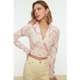 Trendyol Multicolored Double Breasted Plaid Knitted Blouse Cene