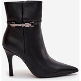 Boto Women's ankle boots on heel with strap and silver element heated black Bellisse | Shoptok.si
