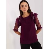 Fashion Hunters Dark purple formal blouse with slits Cene