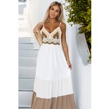 numoco basic 612-1 Long beige and white strapless dress with crochet top - boho | Shoptok.si