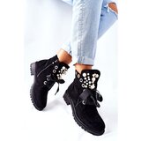 Kesi Suede Boots With Pearls And Ribbon Black Perla Cene