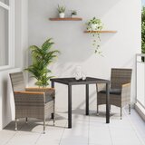 vidaXL 3-delni set za zunanjo jedilnico z blazinami siva poliratana, zunanja miza črna 80x80x73 cm kaljeno steklo | Shoptok.si