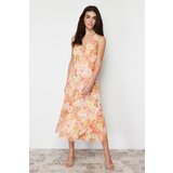 Trendyol Multicolored Floral Printed V-Neck Tulle Knitted Maxi Dress Cene