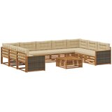  Set vanjskih sofa 10 kom. Prirodna i bež Čvrsto drvo akacije Smeđa | Shoptok.si